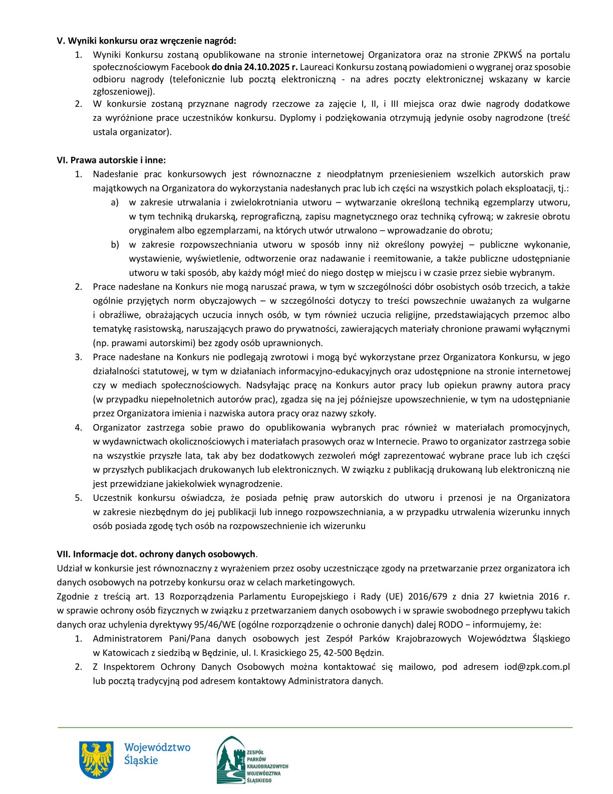 Dalsza część regulaminu konkursu pn. "Woda w krajobrazie"