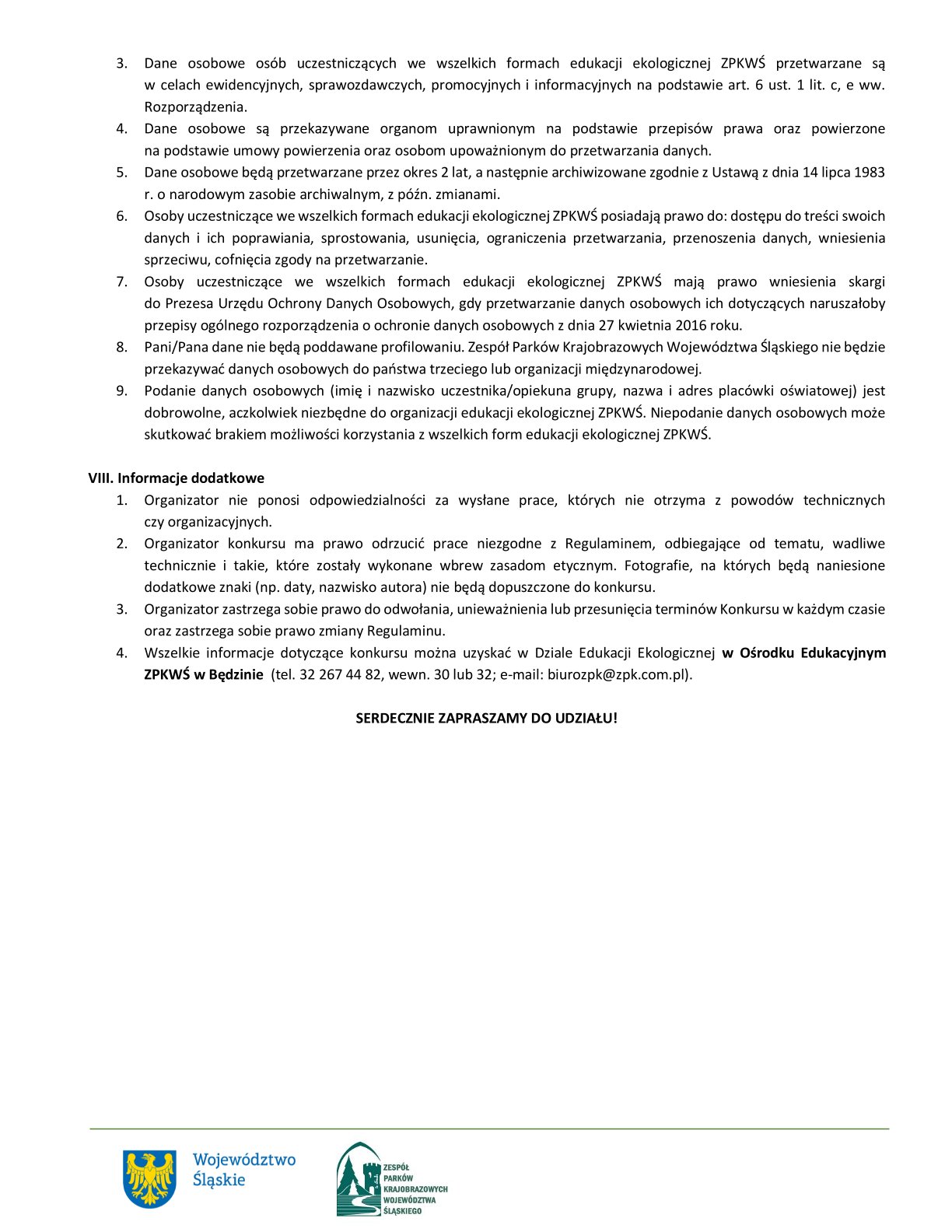 Dalsza część regulaminu konkursu pn. "Woda w krajobrazie"